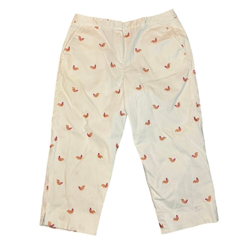 Larry Levine Stretch Rooster Embroidered Capri Ankle Pants Size 14